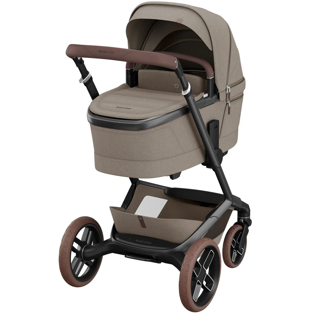 Maxi-Cosi Fame 10 Piece Premium Travel System - Twillic Truffle/Brown Wheels