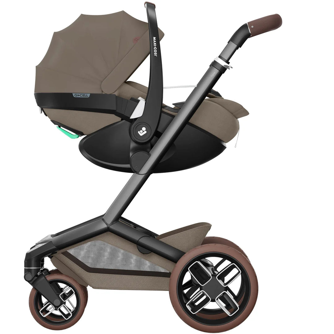 Maxi-Cosi Fame 10 Piece Premium Travel System - Twillic Truffle/Brown Wheels