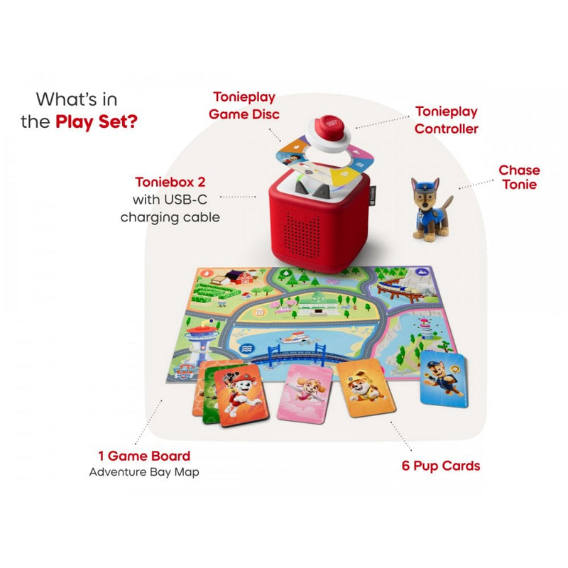 tonies Toniebox 2 Play Set with Paw Patrol Chase Tonie, Tonieplay Game & Tonieplay Controller - Sunset Red