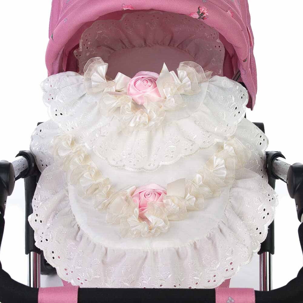 Roma Dolls Pram 2 Piece Bedding Set - cream and pink rose