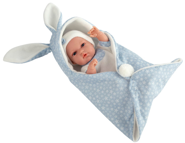 Arias 33cm Natal Doll with Bunny Blanket - Blue