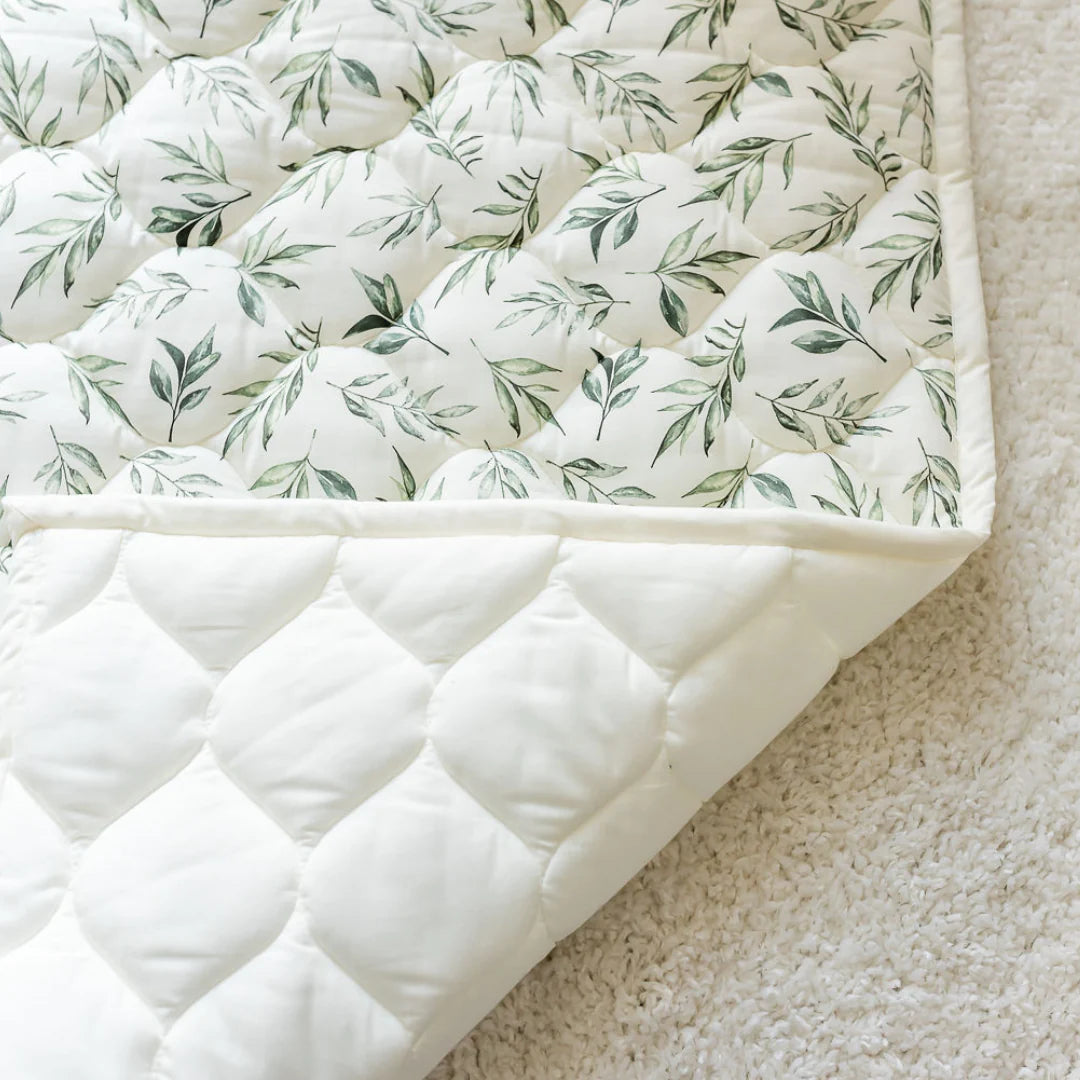 Gilded Bird Linen Leaves Green Quilted Playmat