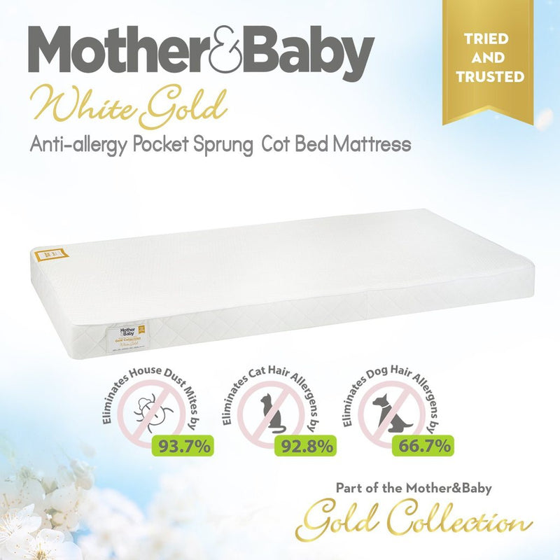 Mother&Baby White Gold Anti-Allergy Pocket Sprung Cot bed Mattress 140 x 70cm