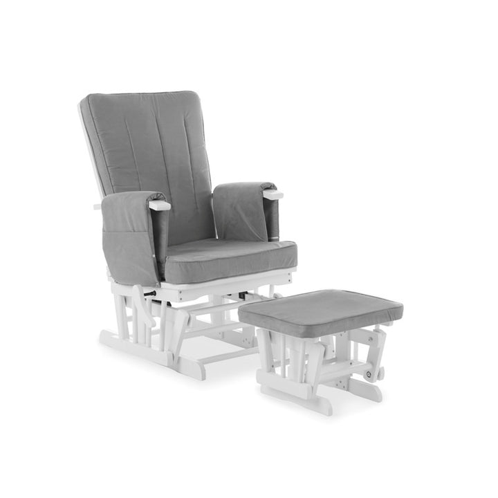 Obaby Deluxe Reclining Glider Chair and Stool - White/Grey Cushion