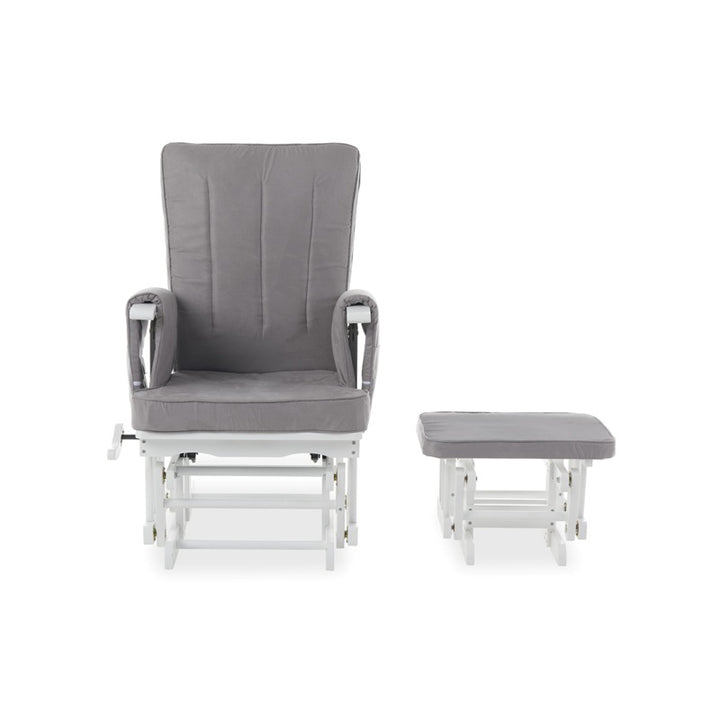 Obaby Deluxe Reclining Glider Chair and Stool - White/Grey Cushion