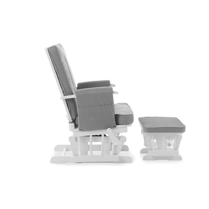 Obaby Deluxe Reclining Glider Chair and Stool - White/Grey Cushion