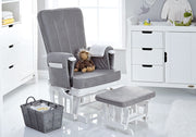 Obaby Deluxe Reclining Glider Chair and Stool - White/Grey Cushion