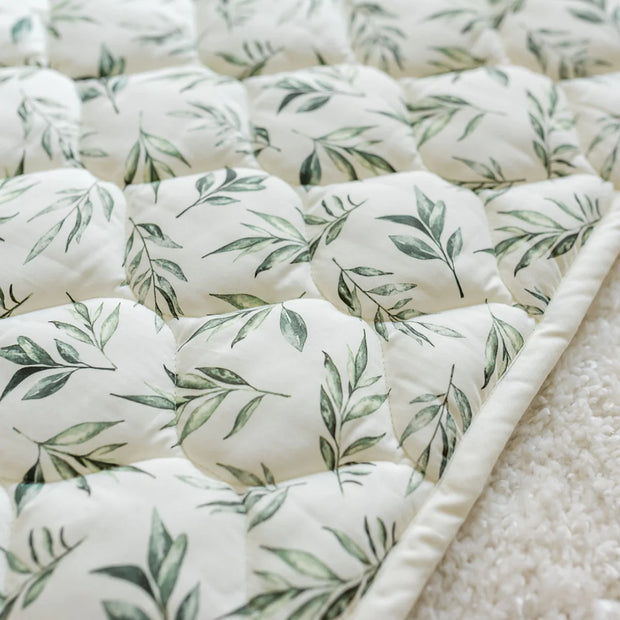 Gilded Bird Linen Leaves Green Quilted Playmat