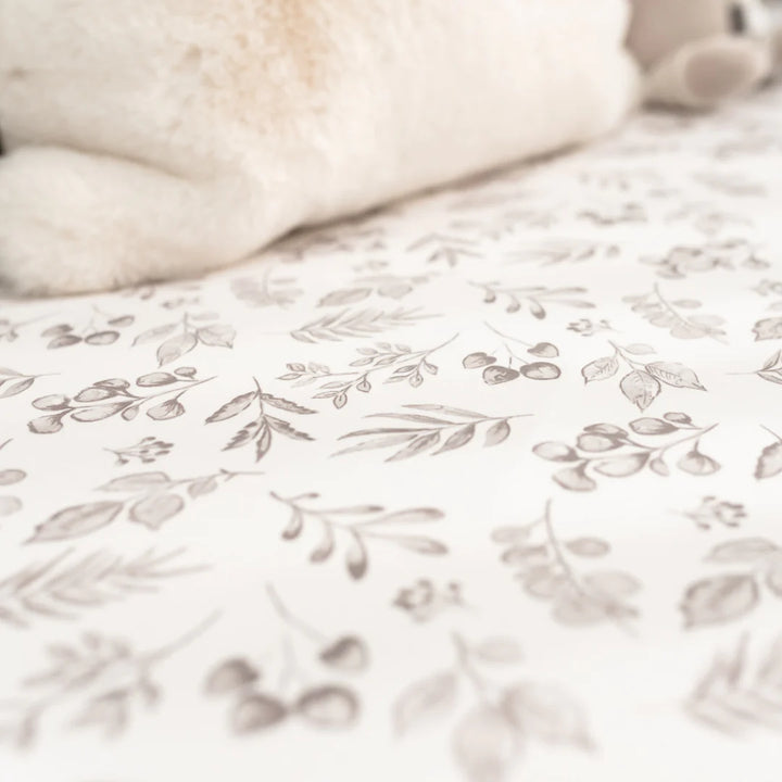 Gilded Bird Lovely Leaves Grey Fitted Cot Sheet