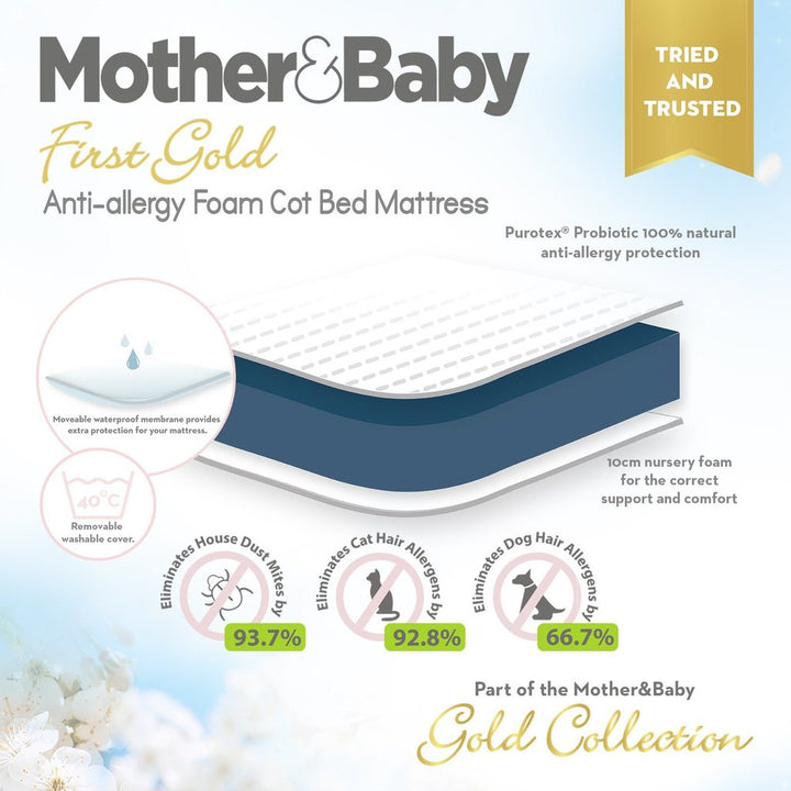 Mother&Baby First Gold Anti-Allergy Foam Cot bed Mattress 140 x 70cm