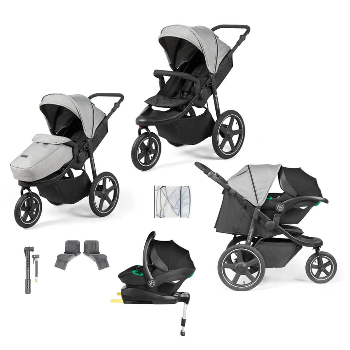 Ickle Bubba Venus Max Jogger Travel System with i-Size Car Seat & ISOFIX Base - Grey