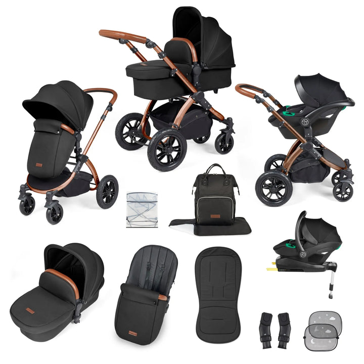 Ickle Bubba Stomp Luxe All in One Premium Travel System with ISOFIX Base - Midnight Bronze/Tan