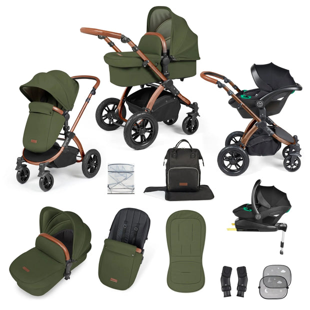 Ickle Bubba Stomp Luxe All in One Premium Travel System with ISOFIX Base - Woodland Bronze/Tan