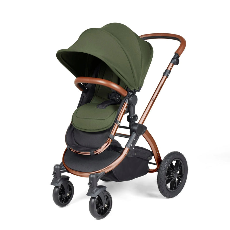 Ickle Bubba Stomp Luxe 14 Piece Travel System & Home Bundle Inc Cirrus Car Seat + Isofix Base - Woodland/Bronze/Tan