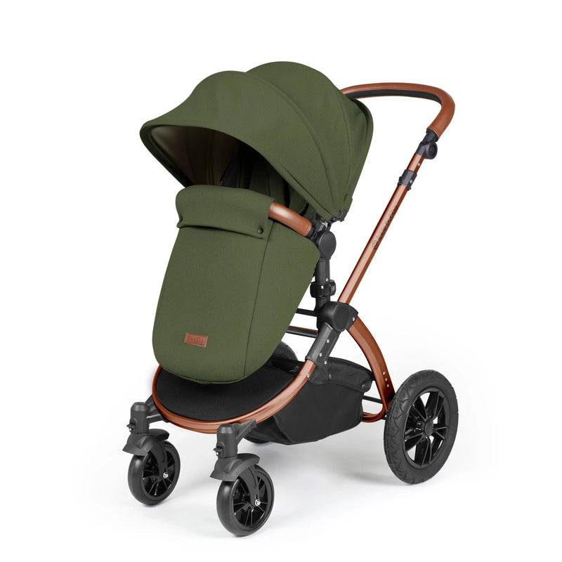 Ickle Bubba Stomp Luxe 14 Piece Travel System & Home Bundle Inc Cirrus Car Seat + Isofix Base - Woodland/Bronze/Tan