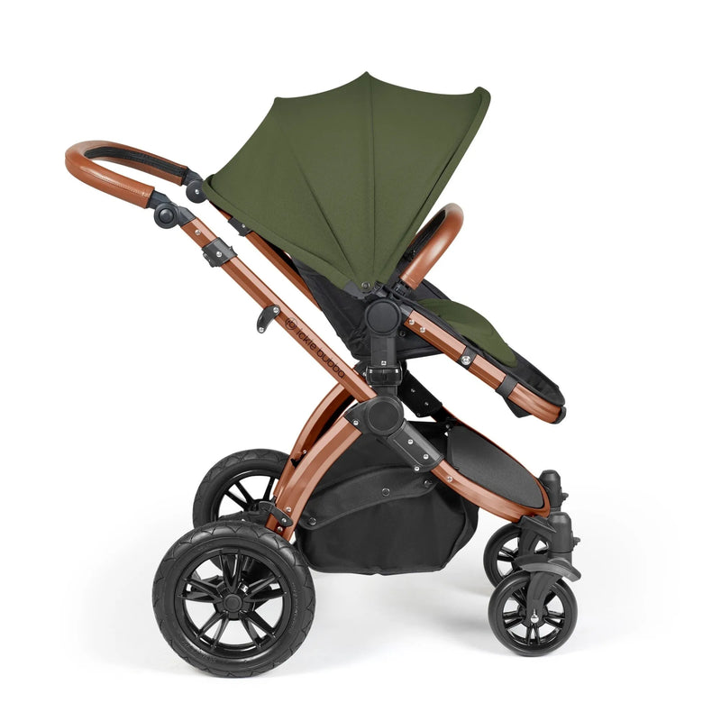 Ickle Bubba Stomp Luxe 14 Piece Travel System & Home Bundle Inc Cirrus Car Seat + Isofix Base - Woodland/Bronze/Tan