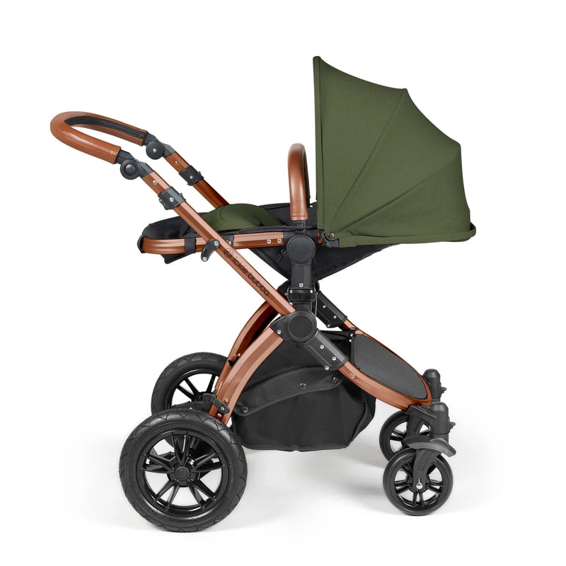 Ickle Bubba Stomp Luxe 14 Piece Travel System & Home Bundle Inc Cirrus Car Seat + Isofix Base - Woodland/Bronze/Tan