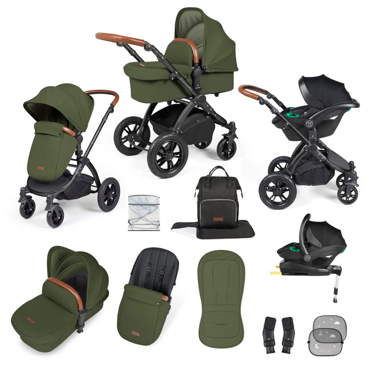 Ickle Bubba Stomp Luxe All in One Premium Travel System with ISOFIX Base - Woodland Black/Tan