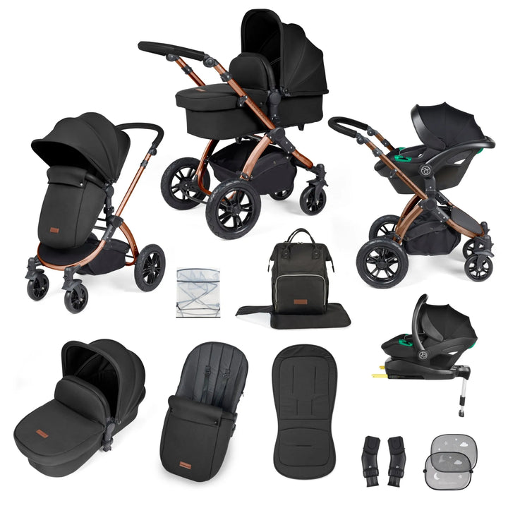 Ickle Bubba Stomp Luxe All in One Premium Travel System with ISOFIX Base - Midnight Bronze/ Black