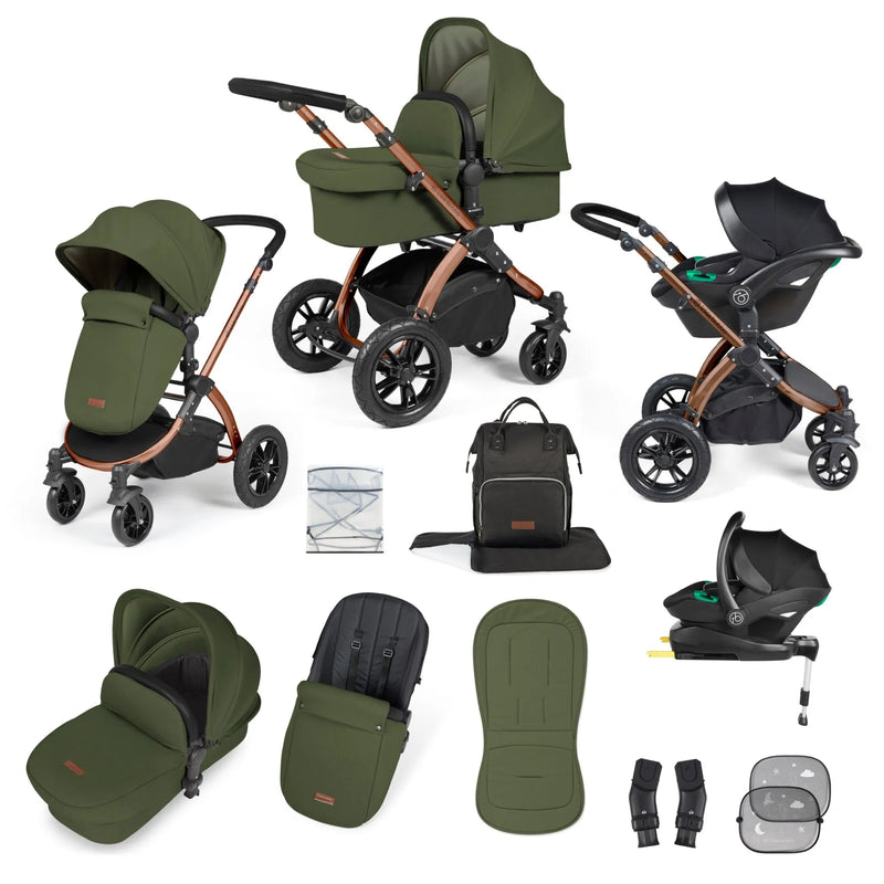 Ickle Bubba Stomp Luxe 12 Piece Cirrus Travel System + Isofix Base - Woodland Bronze/Black