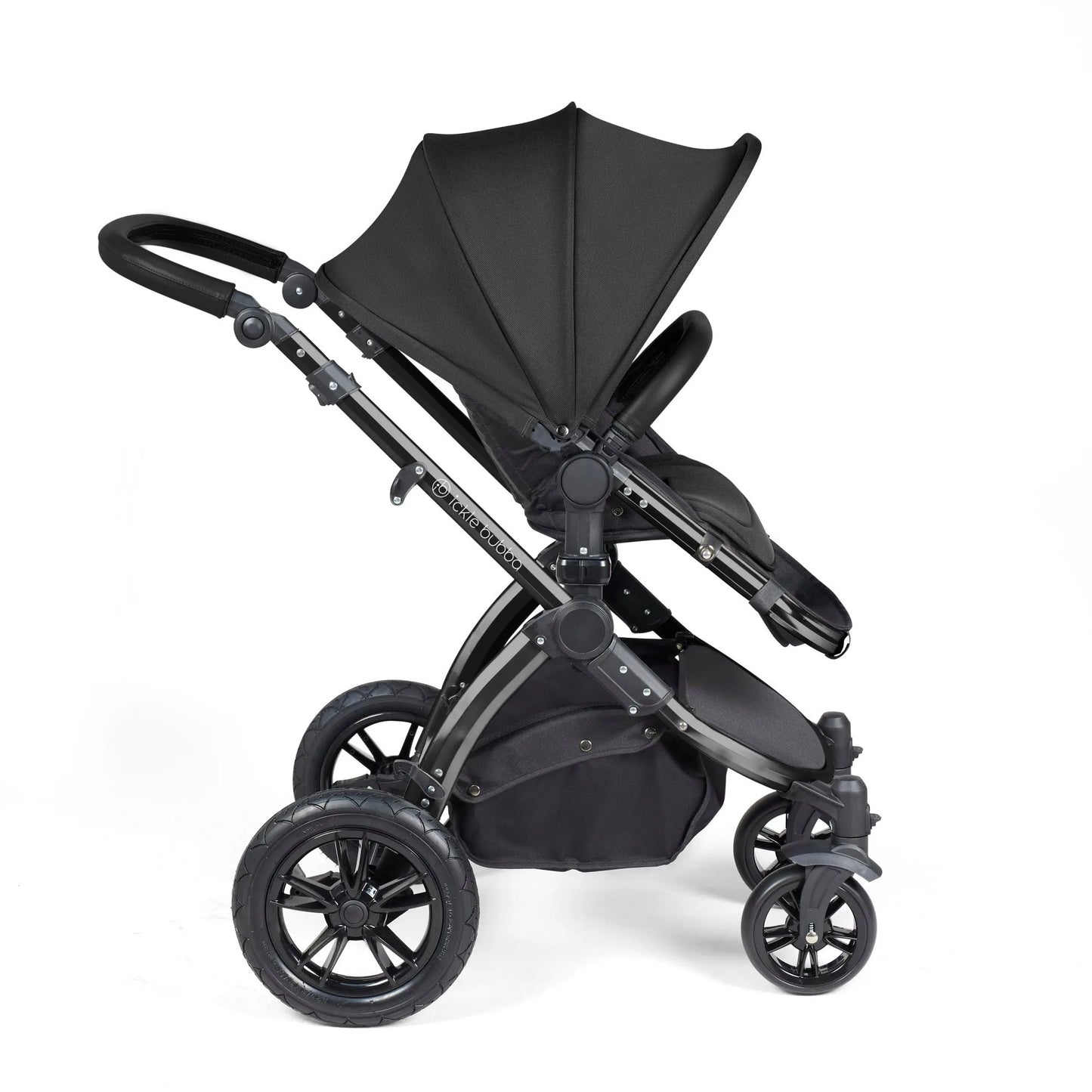 Ickle Bubba Stomp Luxe 14 Piece Travel System & Home Bundle Inc Cirrus Car Seat + Isofix Base - Black/Midnight/Black