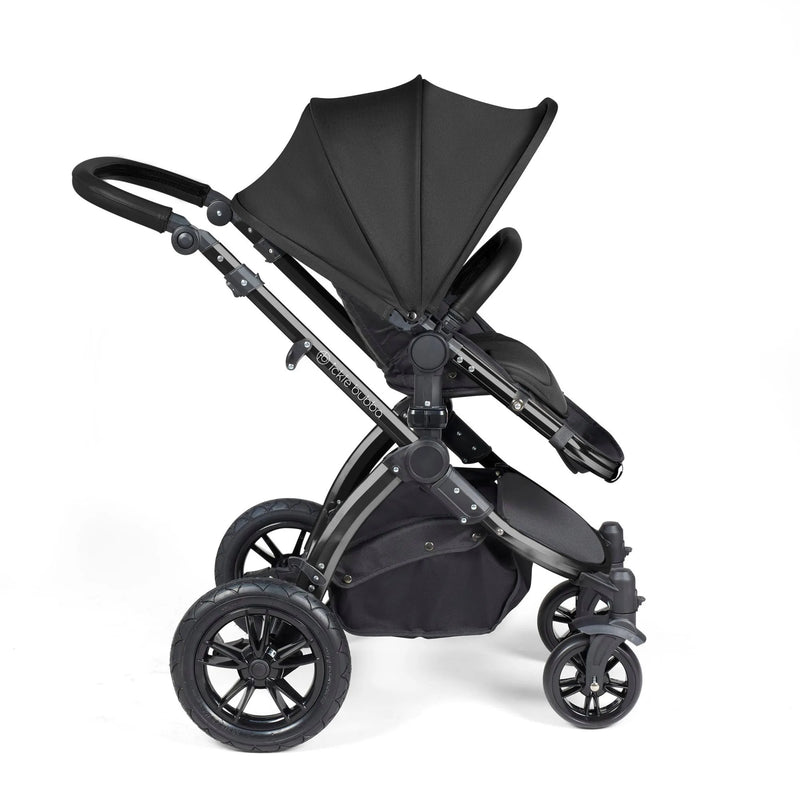 Ickle Bubba Stomp Luxe 14 Piece Travel System & Home Bundle Inc Cirrus Car Seat + Isofix Base - Black/Midnight/Black