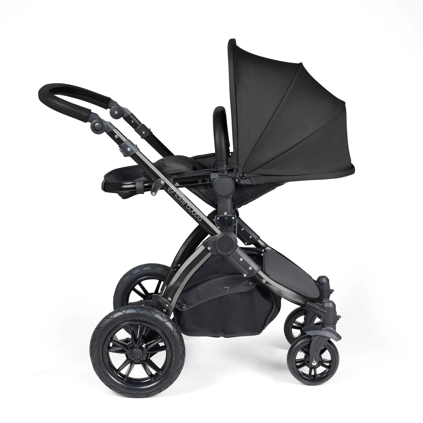 Ickle Bubba Stomp Luxe 14 Piece Travel System & Home Bundle Inc Cirrus Car Seat + Isofix Base - Black/Midnight/Black