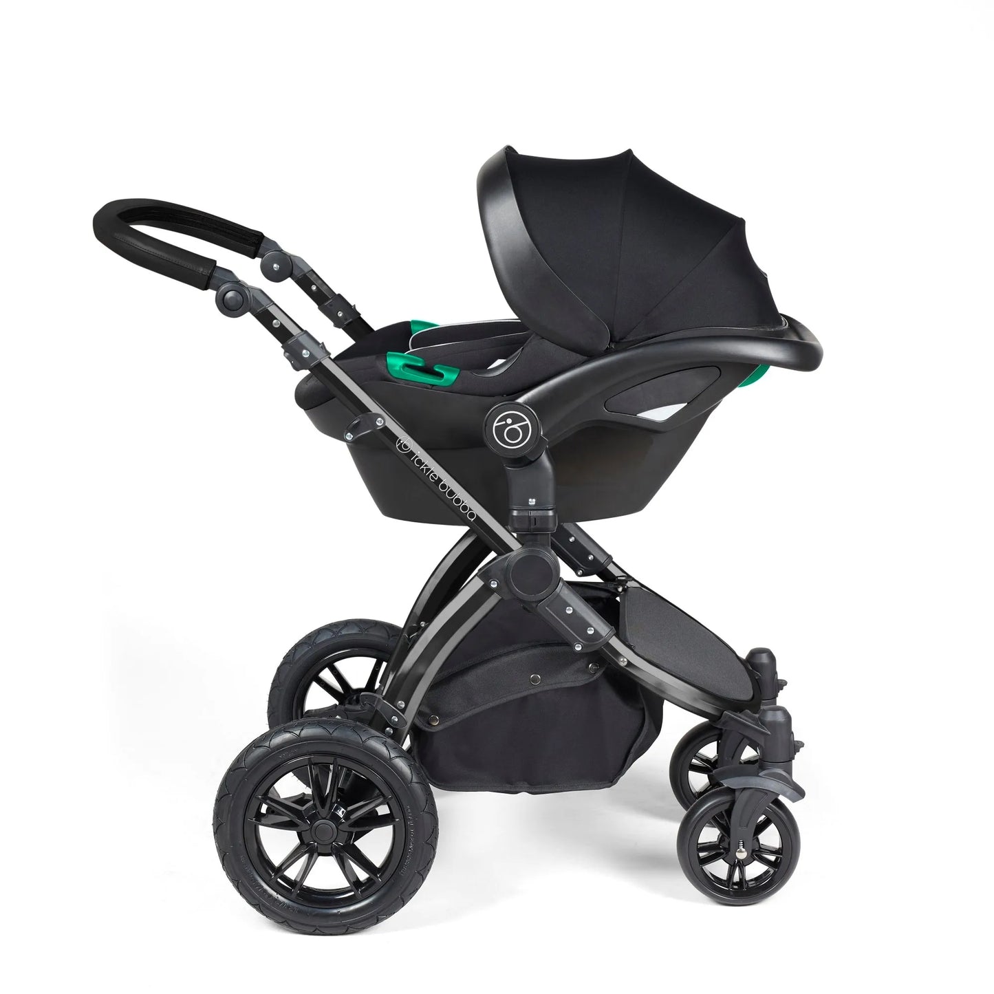 Ickle Bubba Stomp Luxe 14 Piece Travel System & Home Bundle Inc Cirrus Car Seat + Isofix Base - Black/Midnight/Black