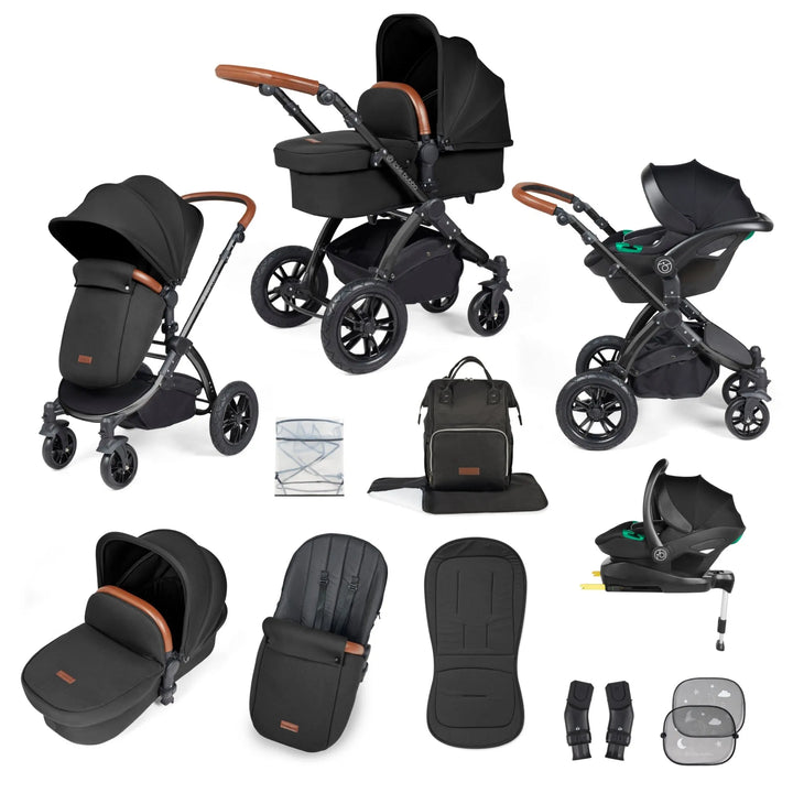 Ickle Bubba Stomp Luxe All in One Premium Travel System with ISOFIX Base - Midnight Black/Tan