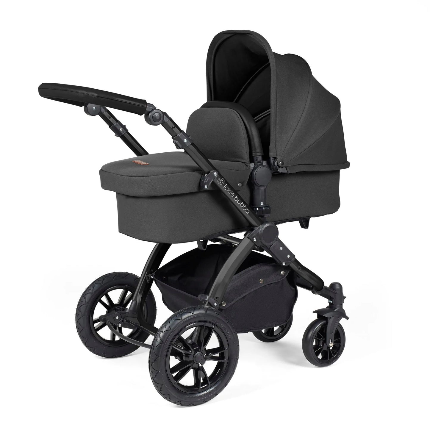 Ickle Bubba Stomp Luxe 12 Piece Cirrus Travel System + Isofix Base - Charcoal Grey/Black/Black