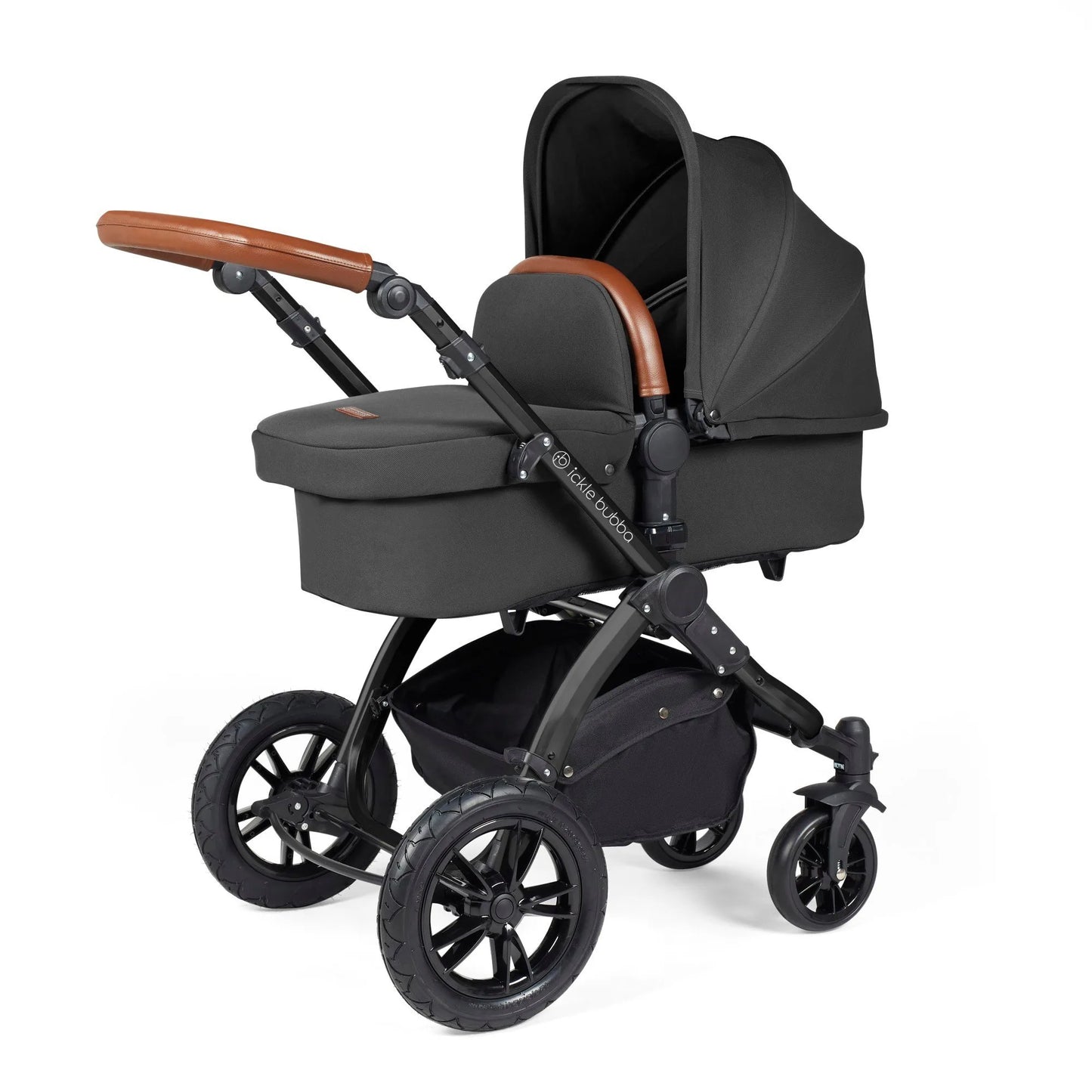 Ickle Bubba Stomp Luxe 12 Piece Cirrus Travel System + Isofix Base - Charcoal Grey/Black/Tan