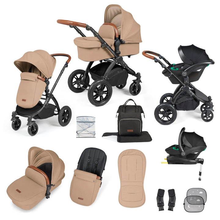 Ickle Bubba Stomp Luxe All in One Premium Travel System with ISOFIX Base - Desert Black/Tan