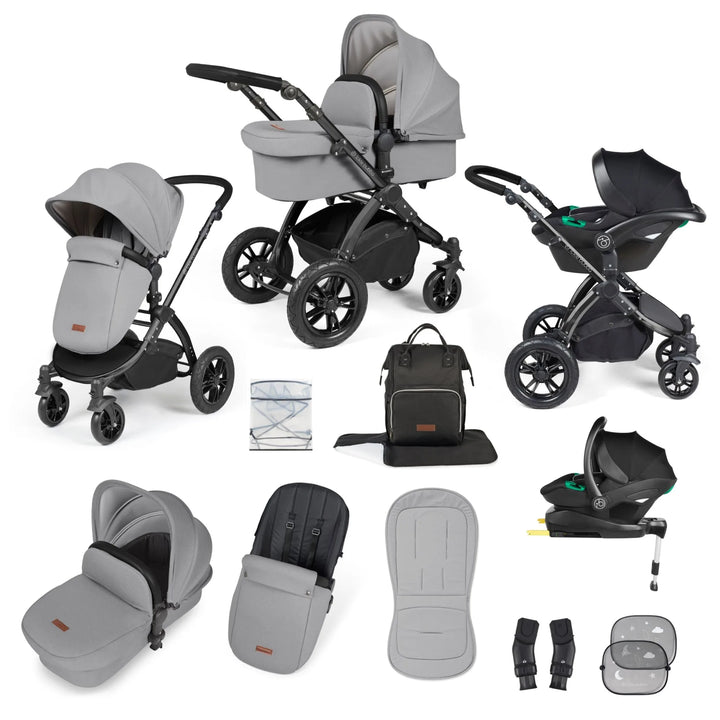 Ickle Bubba Stomp Luxe All in One Premium Travel System with ISOFIX Base - Pearl Grey Black/Black