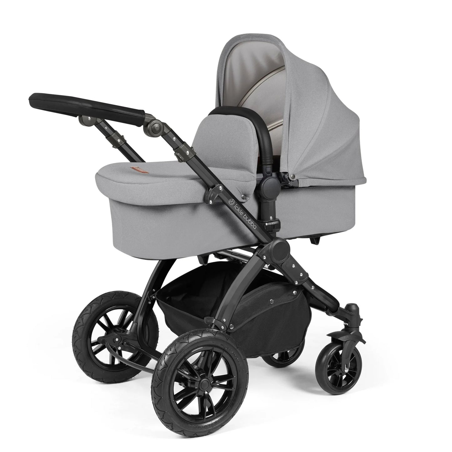 Ickle Bubba Stomp Luxe 12 Piece Cirrus Travel System + Isofix Base - Pearl Grey/Black/Black