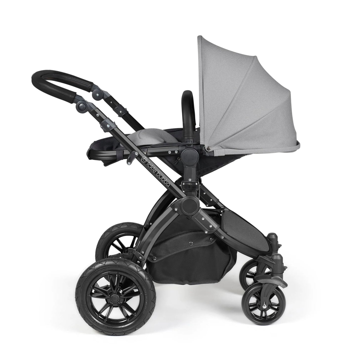 Ickle Bubba Stomp Luxe 12 Piece Cirrus Travel System + Isofix Base - Pearl Grey/Black/Black