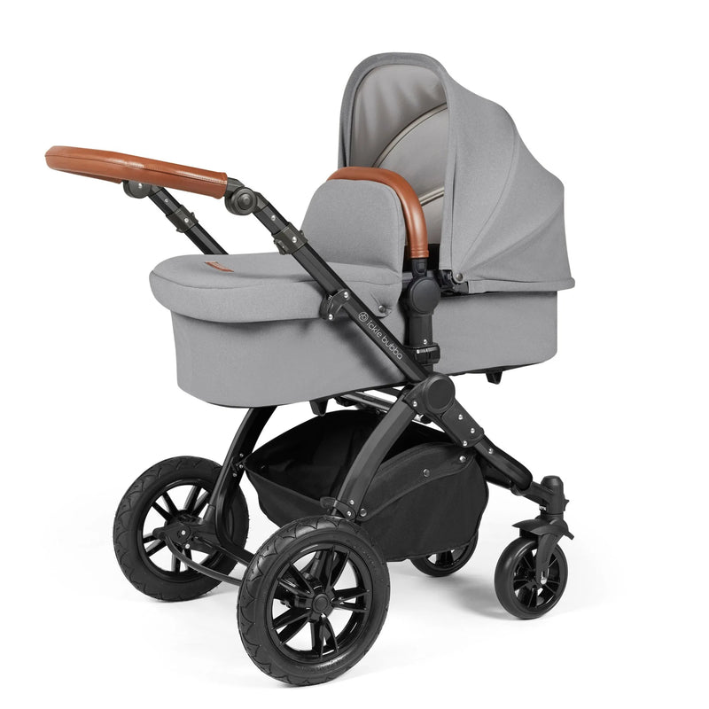 Ickle Bubba Stomp Luxe 12 Piece Cirrus Travel System + Isofix Base - Pearl Grey/Black/Tan