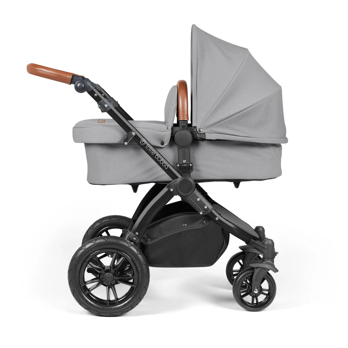 Ickle Bubba Stomp Luxe 12 Piece Cirrus Travel System + Isofix Base - Pearl Grey/Black/Tan