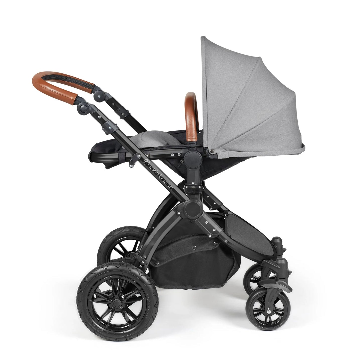 Ickle Bubba Stomp Luxe 12 Piece Cirrus Travel System + Isofix Base - Pearl Grey/Black/Tan