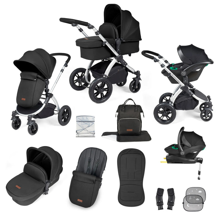 Ickle Bubba Stomp Luxe All in One Premium Travel System with ISOFIX Base - Midnight Chrome/Black