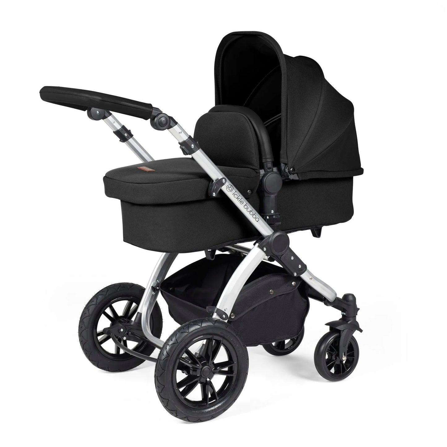 Ickle Bubba Stomp Luxe 12 Piece Cirrus Travel System + Isofix Base - Midnight/Silver/Black