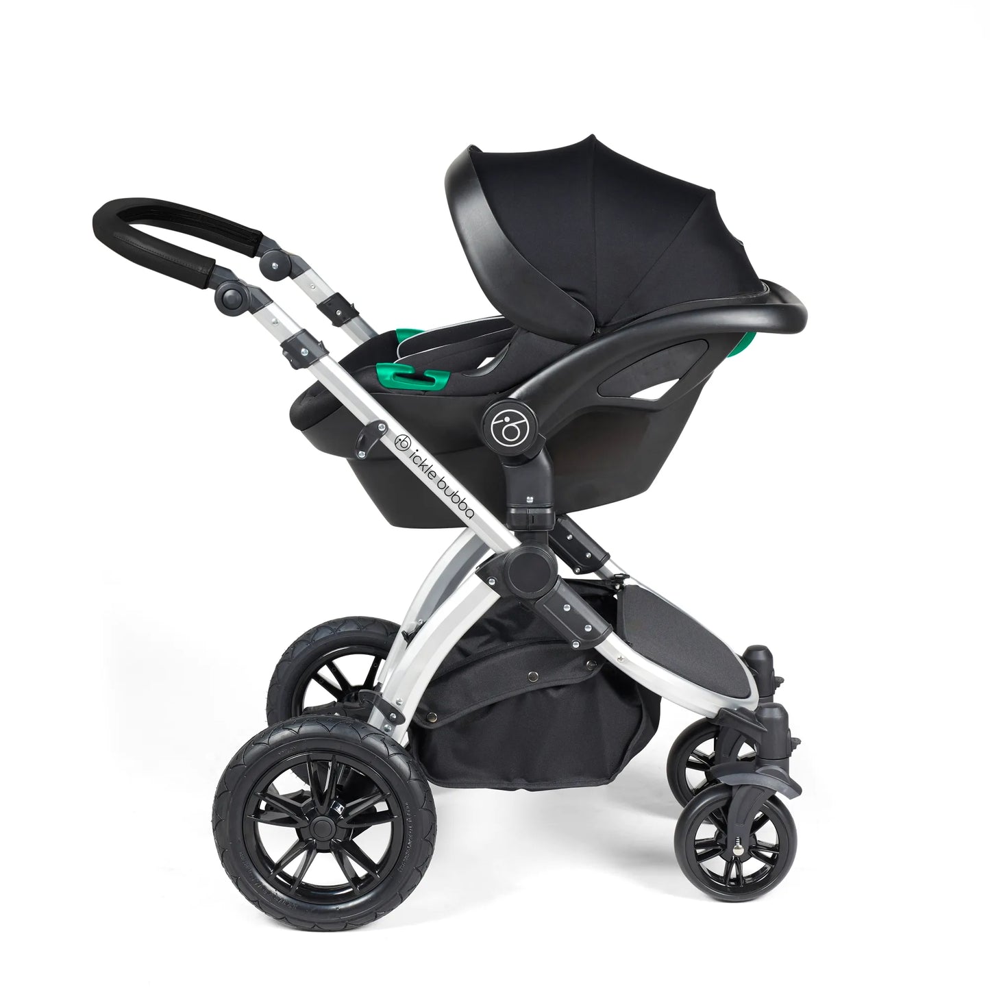 Ickle Bubba Stomp Luxe 12 Piece Cirrus Travel System + Isofix Base - Midnight/Silver/Black