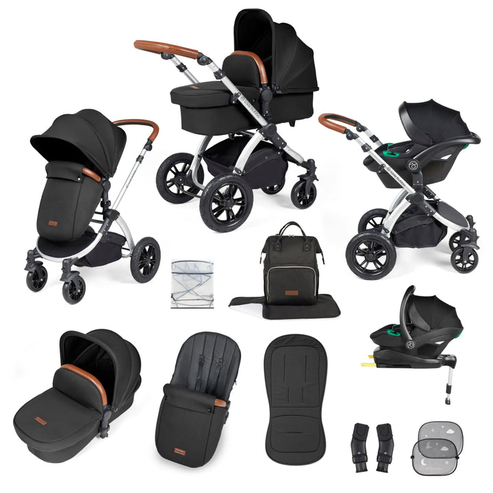 Ickle Bubba Stomp Luxe All in One Premium Travel System with ISOFIX Base - Midnight Chrome/Tan