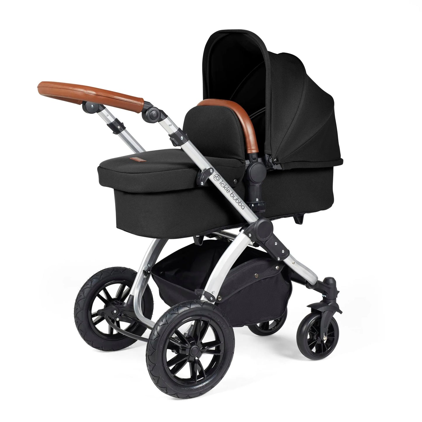 Ickle Bubba Stomp Luxe 12 Piece Cirrus Travel System + Isofix Base - Silver/Midnight/Tan