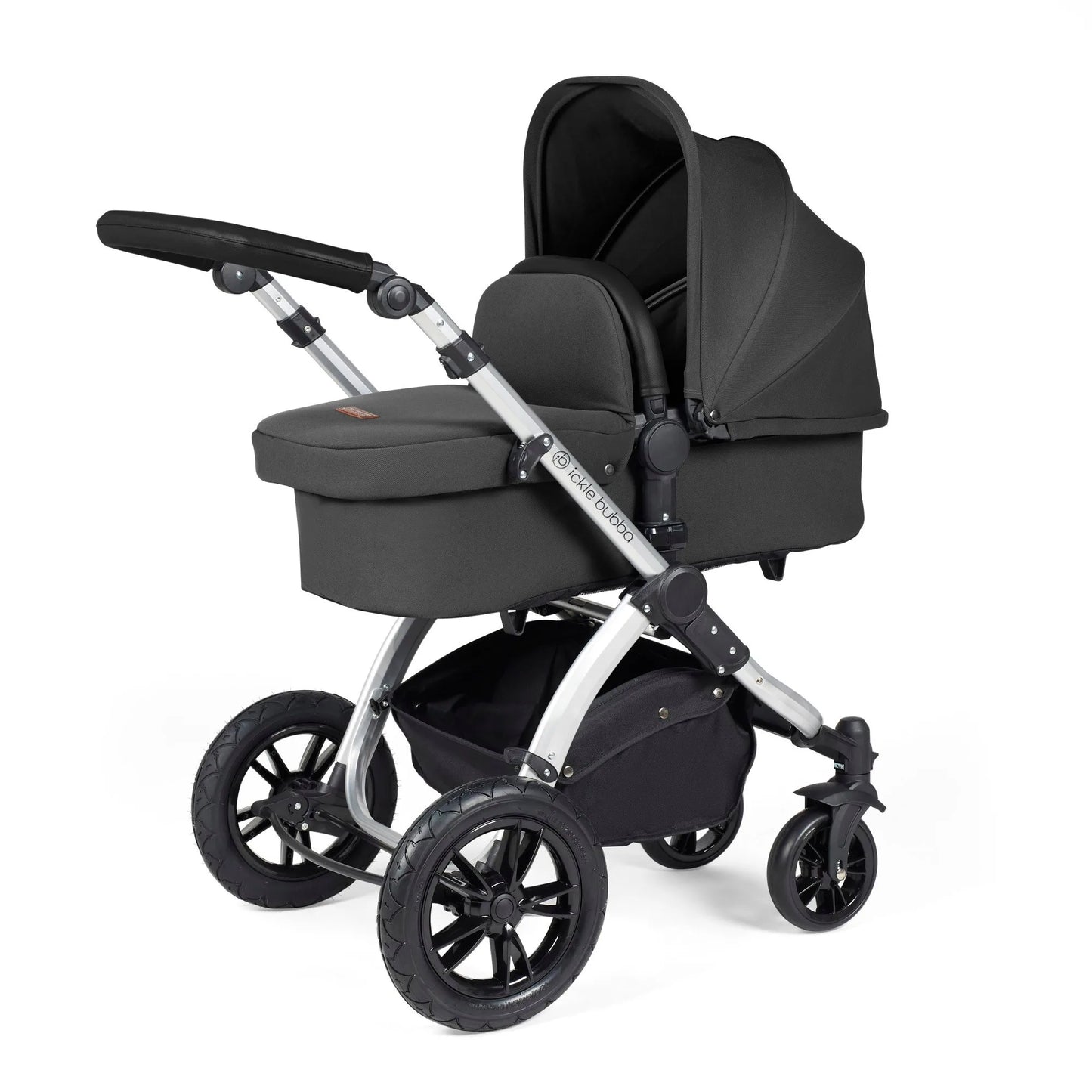 Ickle Bubba Stomp Luxe 12 Piece Cirrus Travel System + Isofix Base - Charcoal Grey/Silver/Black