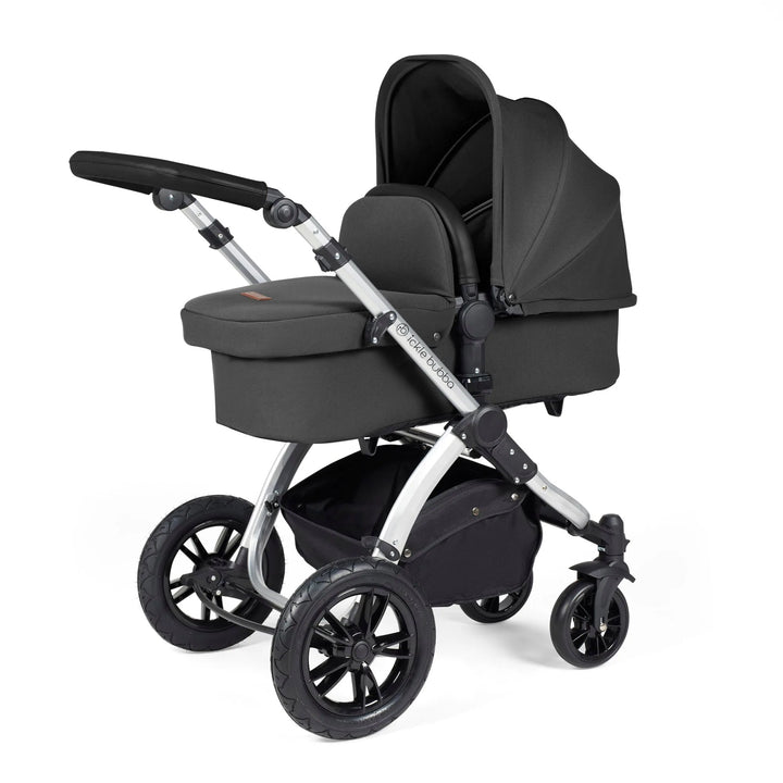 Ickle Bubba Stomp Luxe All in One Premium Travel System with ISOFIX Base - Charcoal Grey Chrome/Black