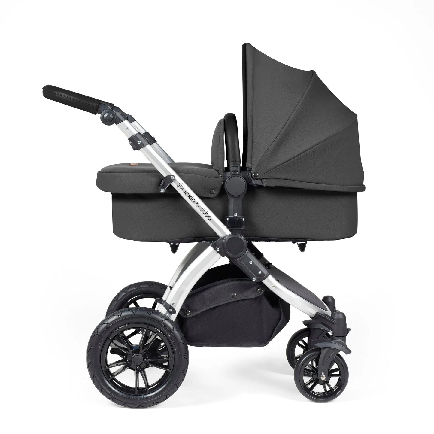Ickle Bubba Stomp Luxe 12 Piece Cirrus Travel System + Isofix Base - Charcoal Grey/Silver/Black
