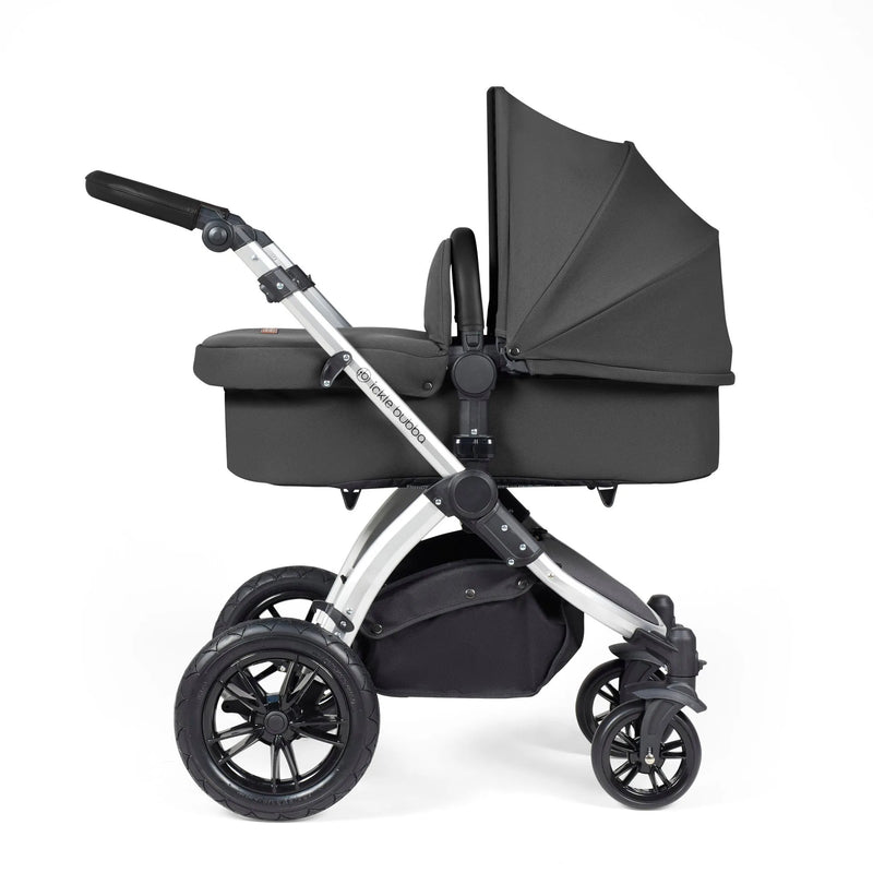 Ickle Bubba Stomp Luxe 12 Piece Cirrus Travel System + Isofix Base - Charcoal Grey/Silver/Black