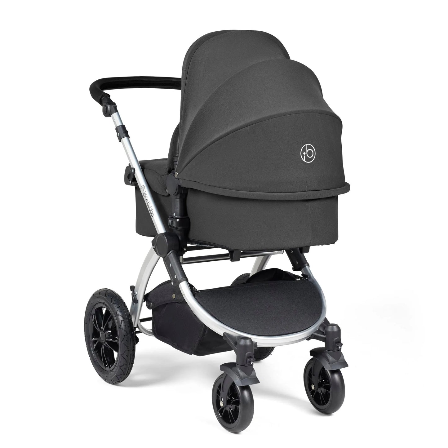 Ickle Bubba Stomp Luxe 12 Piece Cirrus Travel System + Isofix Base - Charcoal Grey/Silver/Black