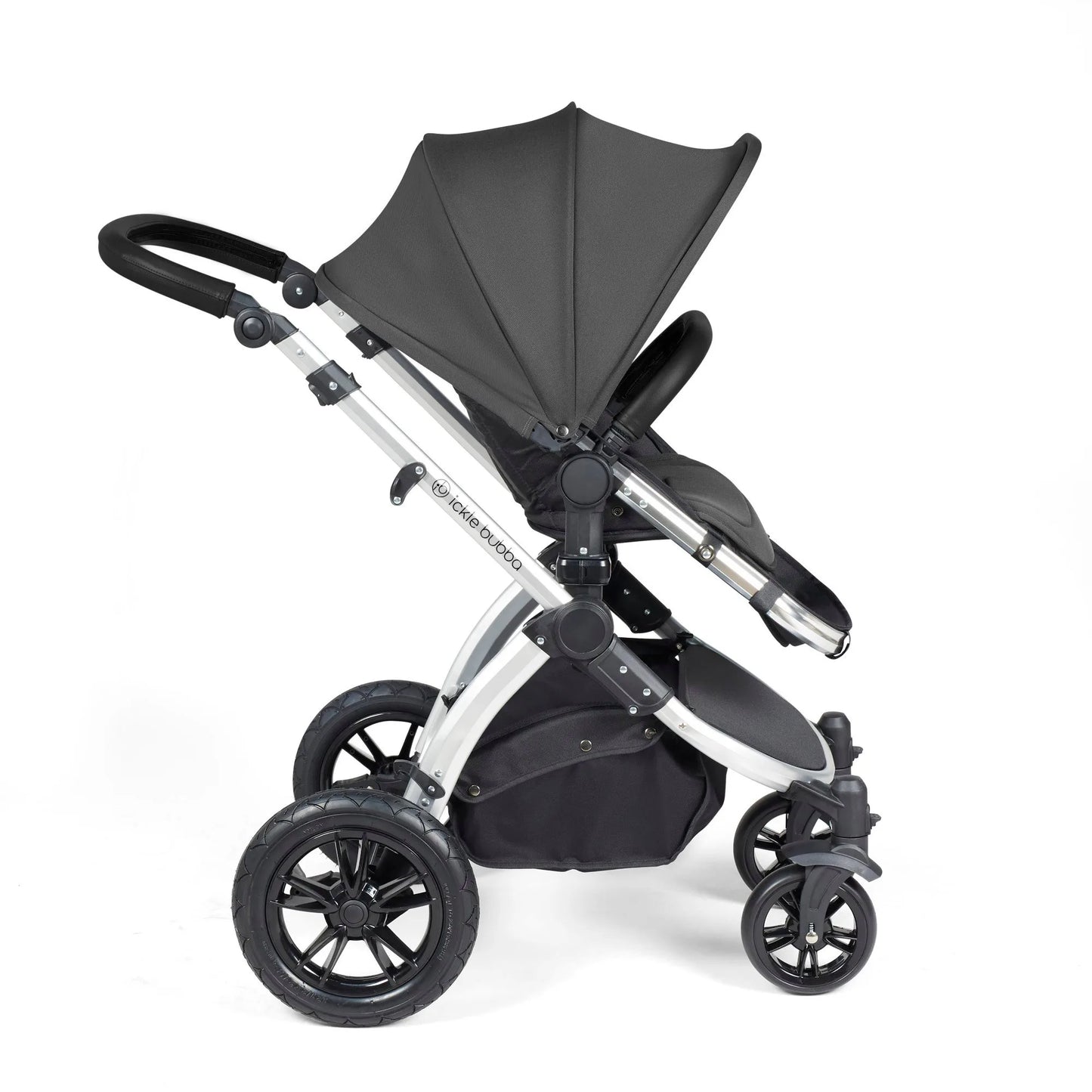 Ickle Bubba Stomp Luxe 12 Piece Cirrus Travel System + Isofix Base - Charcoal Grey/Silver/Black