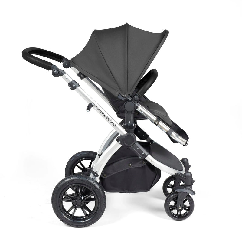 Ickle Bubba Stomp Luxe 12 Piece Cirrus Travel System + Isofix Base - Charcoal Grey/Silver/Black